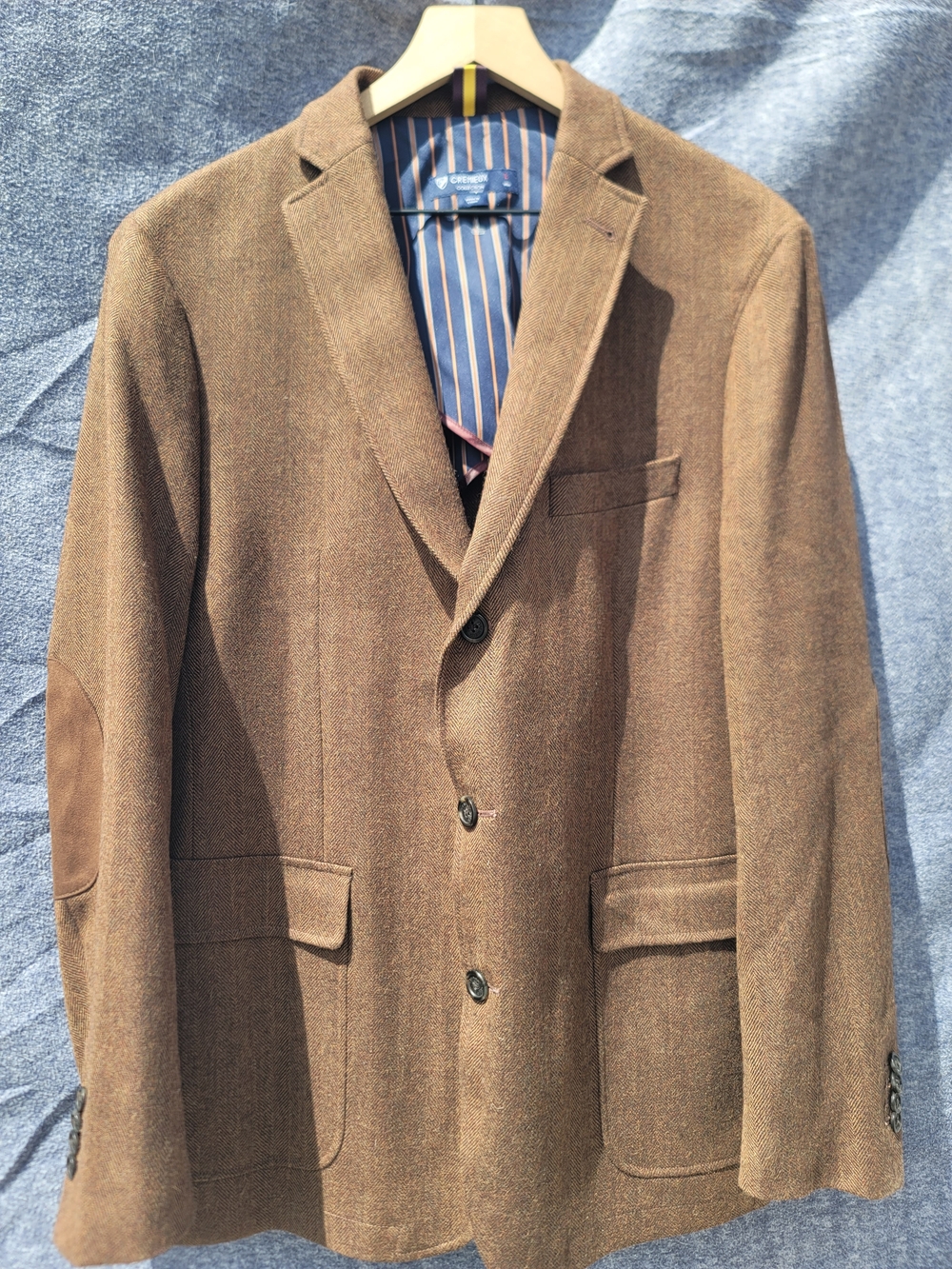 Cremieux Men's Brown Herringbone Wool Blazer Preppy Academia Old Money Lux Sz L